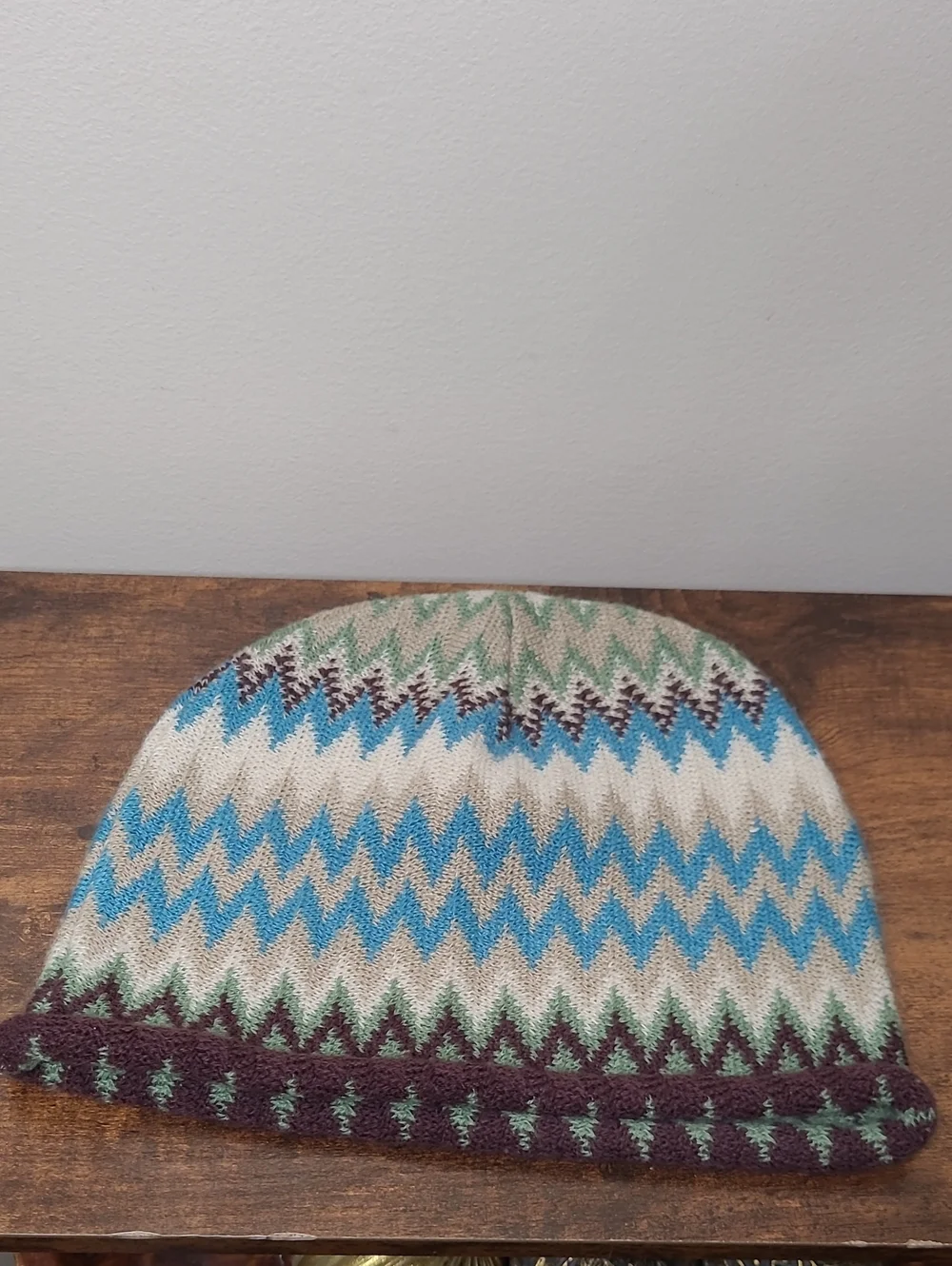 JC Penney Colorful Zigzag Knit Scarf with Fringe & Matching Beanie